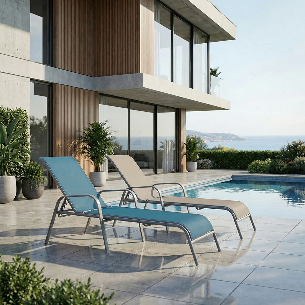 Шезлонг 196х53х31 см металл/текстилен, голубой