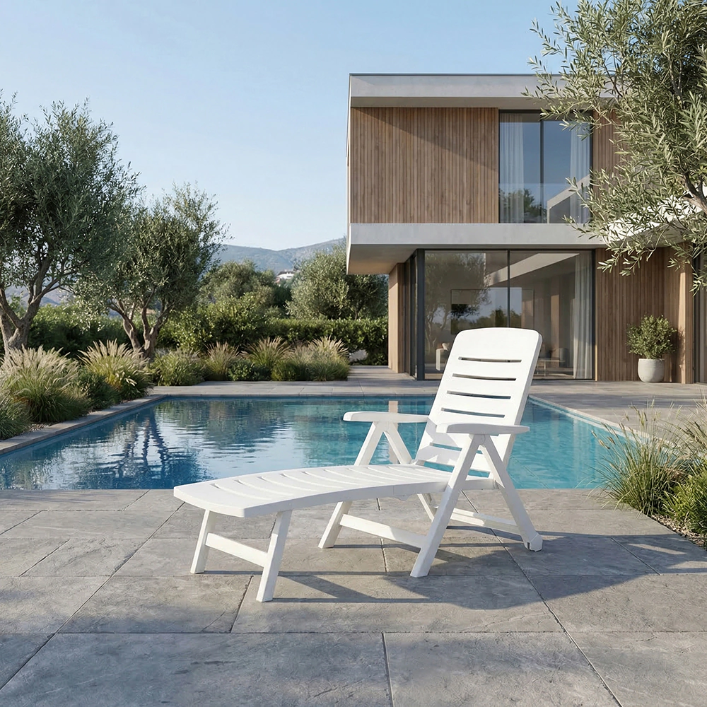 Шезлонг складной Progarden Smeraldo 189х72x96 см пластик, белый