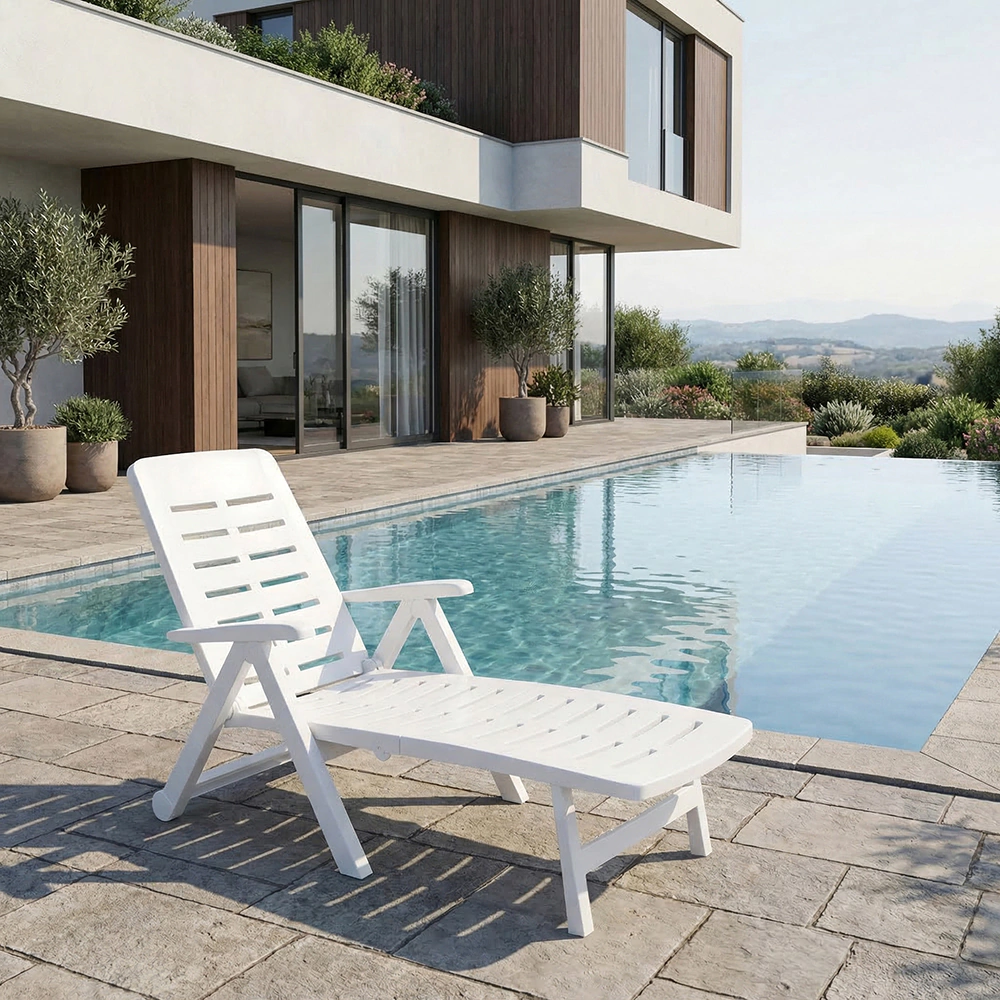 Шезлонг складной Progarden Smeraldo 189х72x96 см пластик, белый