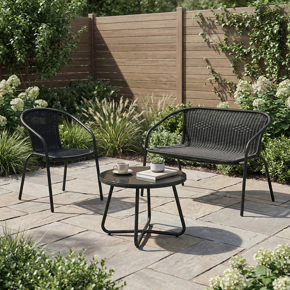 Скамейка садовая 114х48х76 см металл с техноротангом, черная