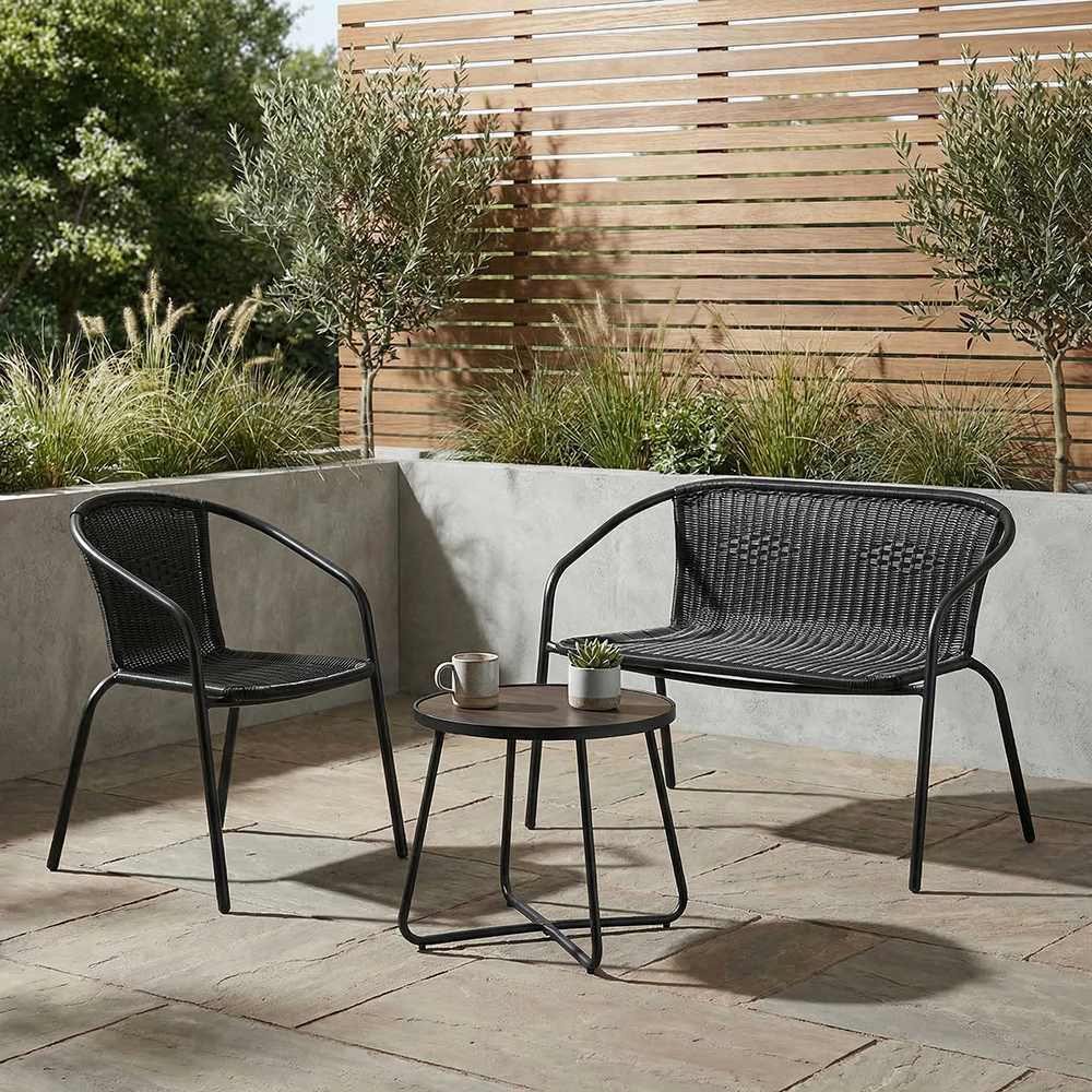 Скамейка садовая 114х48х76 см металл с техноротангом, черная