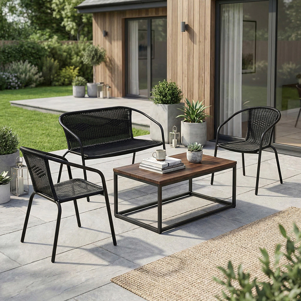 Скамейка садовая 114х48х76 см металл с техноротангом, черная