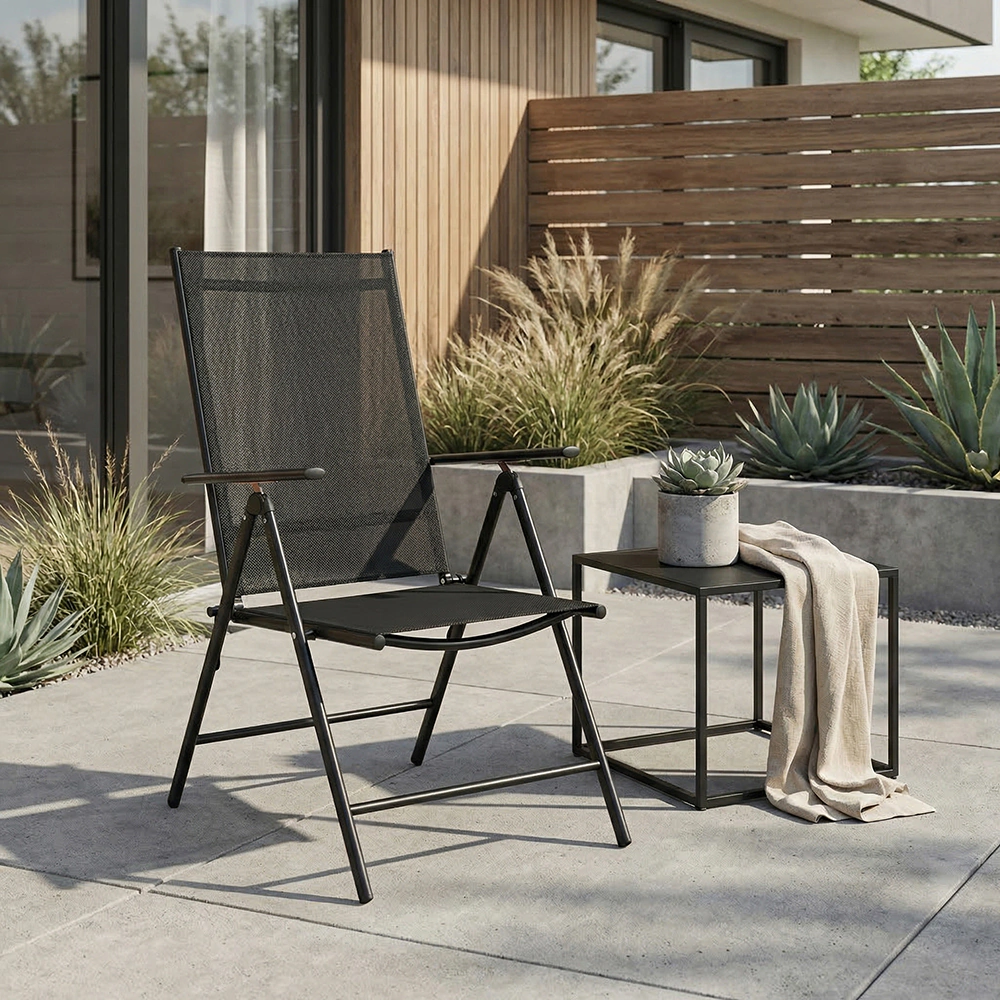 Кресло садовое многопозиционное 51х66х107 см сталь/текстилен, черное