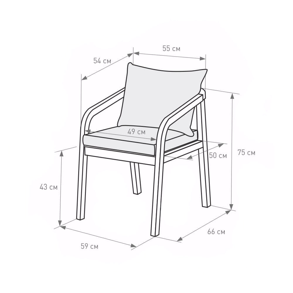 Кресло садовое 55х66х75 см с подушками, акация