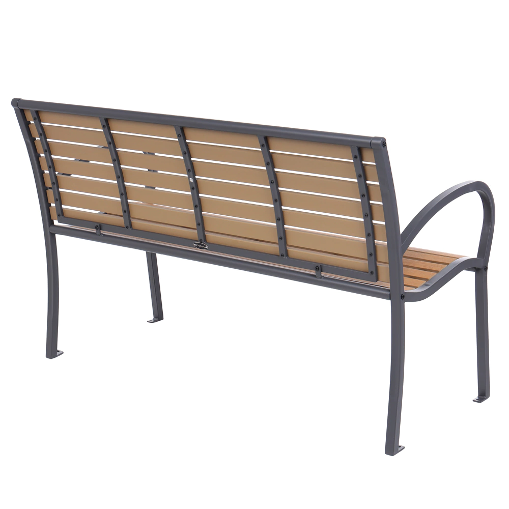 Скамейка садовая 126х60х80 см сталь/поливуд с подлокотниками светлая VERANA