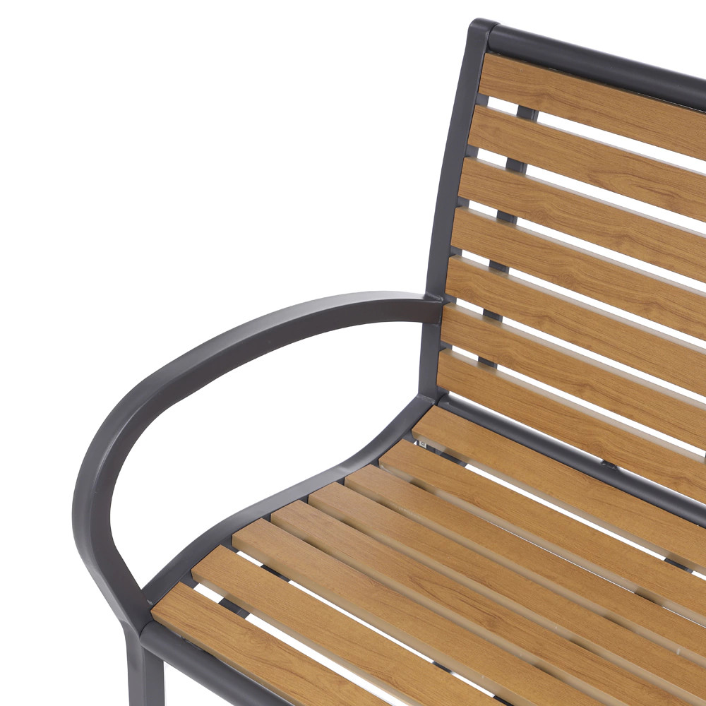 Скамейка садовая 126х60х80 см сталь/поливуд с подлокотниками светлая VERANA