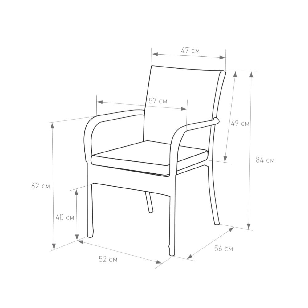 Кресло садовое 57х62х84 см с подушкой, техноротанг серое Орландо