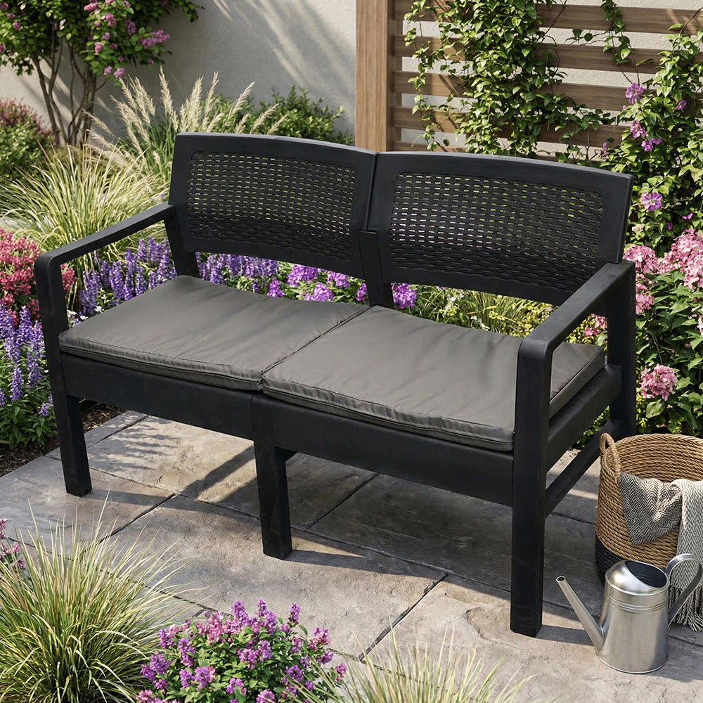 Скамейка пластиковая Progarden SAWU 121x58x74 с подушками, антрацит