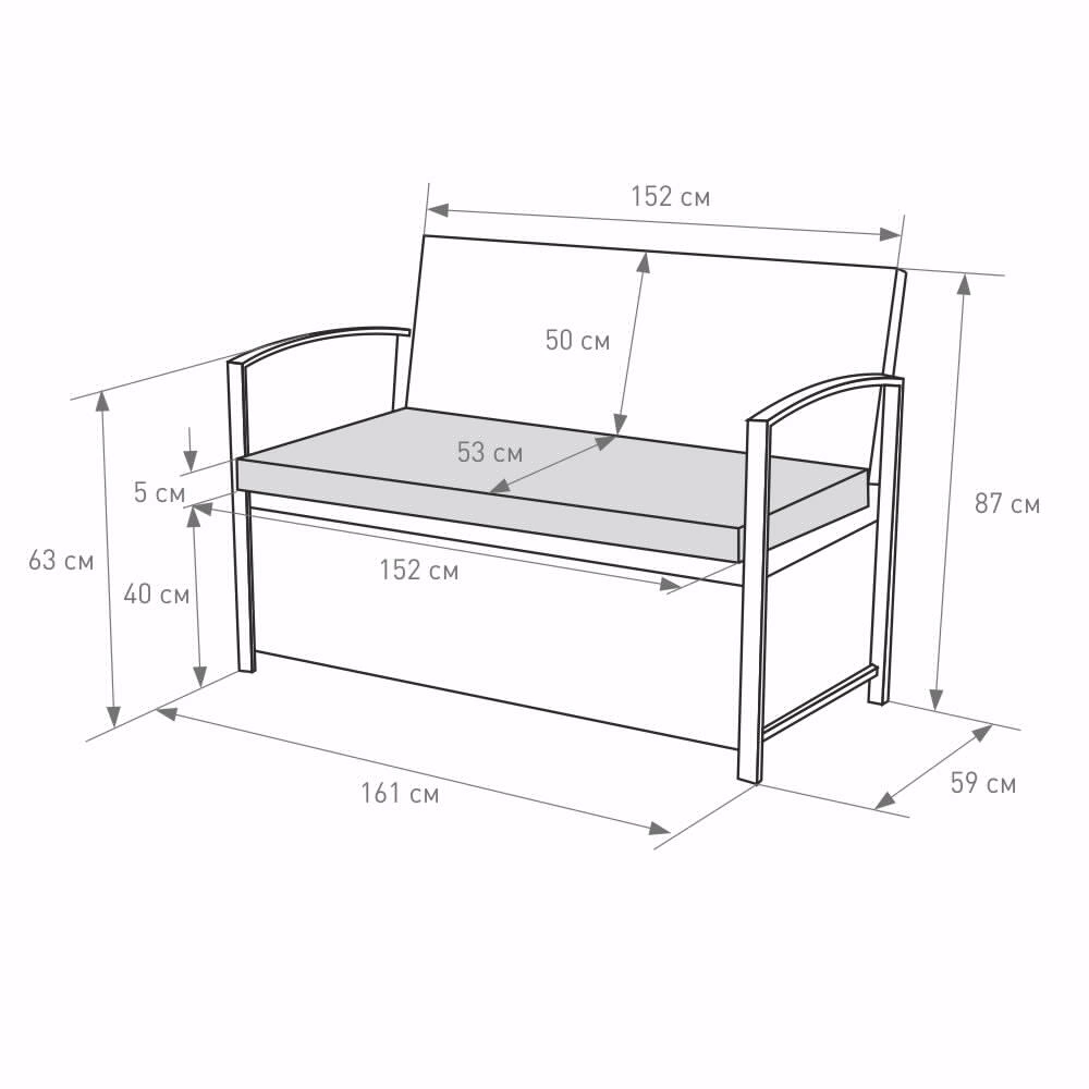 Диван с функцией ящика 161x61,5x86,7 см техноротанг