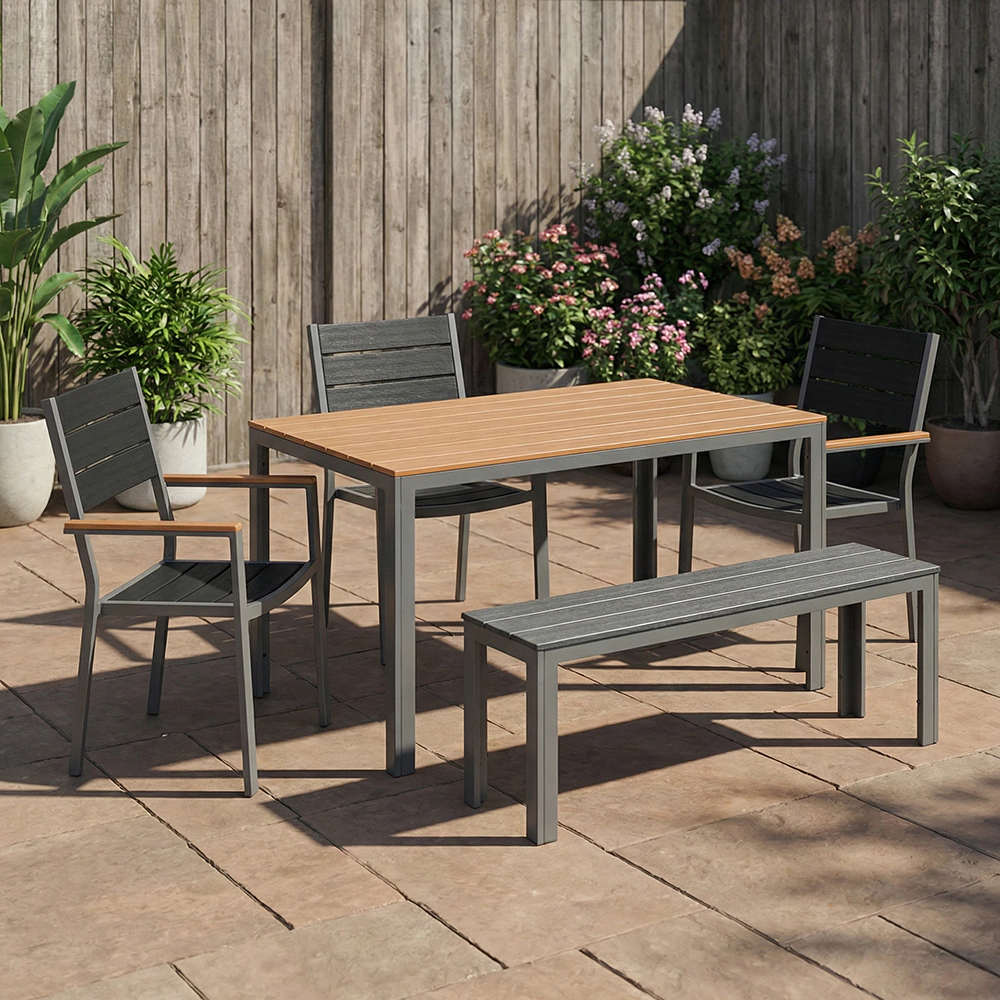 Скамейка садовая Грэй 140х28,5х42 см (металл, поливуд) серая