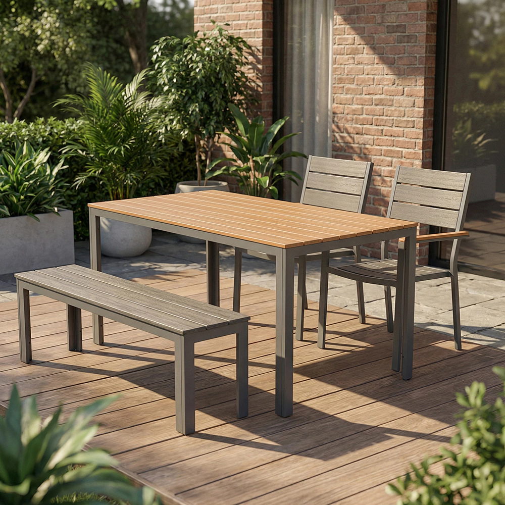 Скамейка садовая Грэй 140х28,5х42 см (металл, поливуд) серая