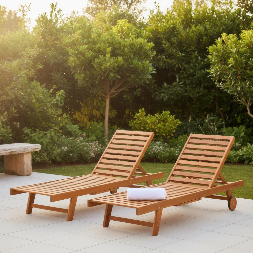 Шезлонг с боковыми подставками 200x66х31 см акация