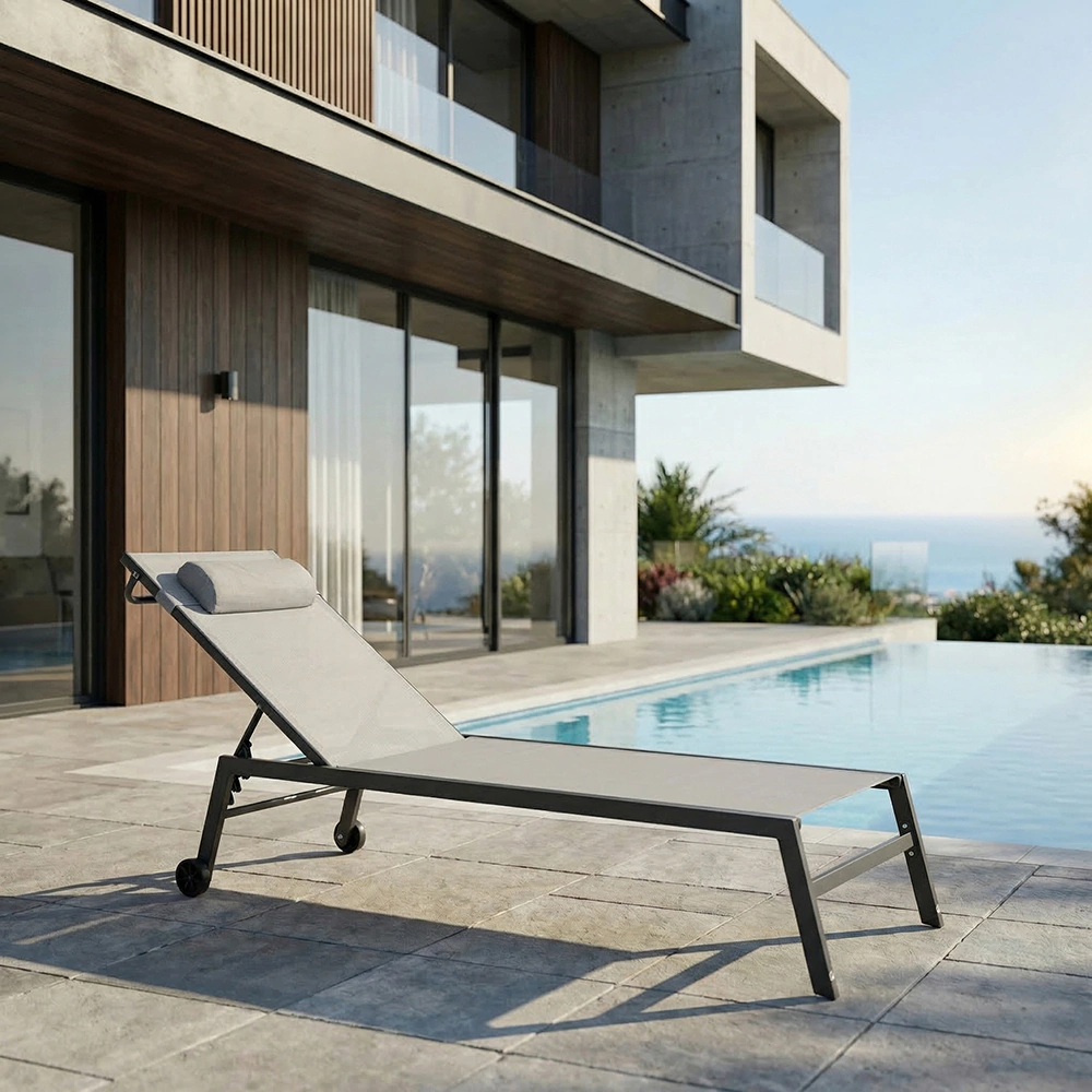 Шезлонг 200х68х31см металл/текстилен, серый