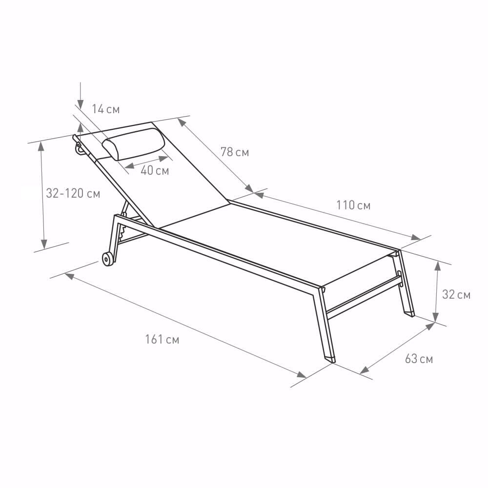 Шезлонг 200х68х31см металл/текстилен, голубой