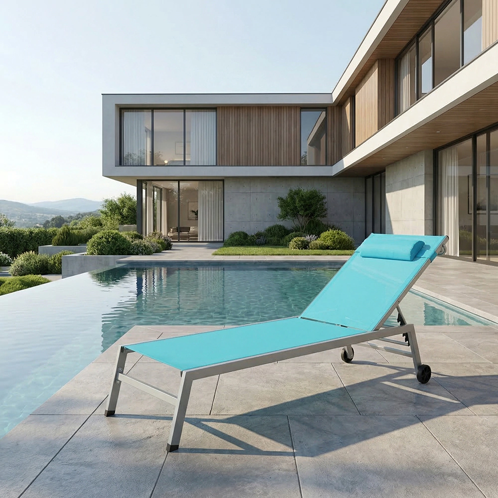 Шезлонг 200х68х31см металл/текстилен, голубой