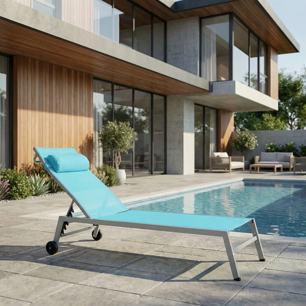 Шезлонг 200х68х31см металл/текстилен, голубой