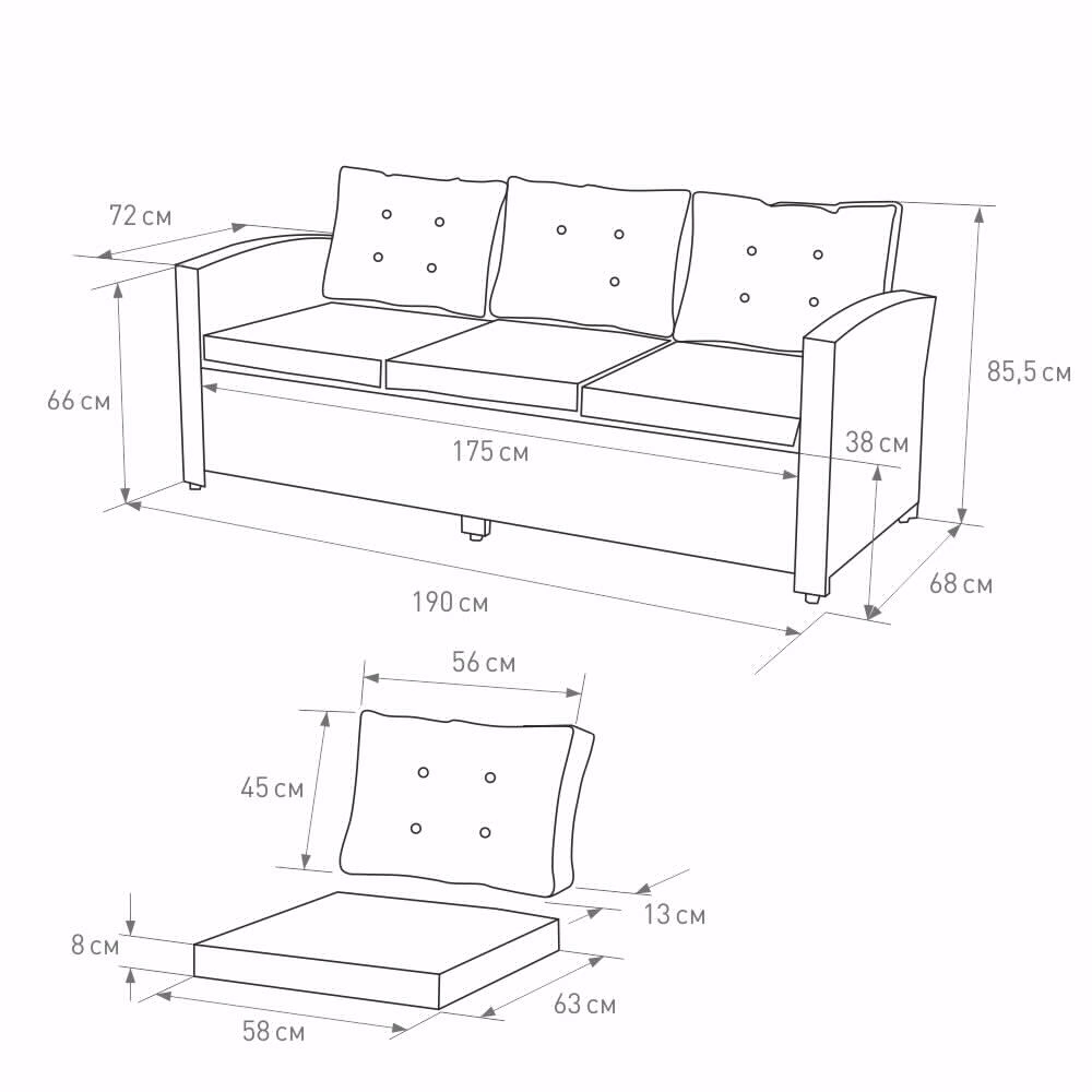 Диван Орландо New 190x82x81 см техноротанг