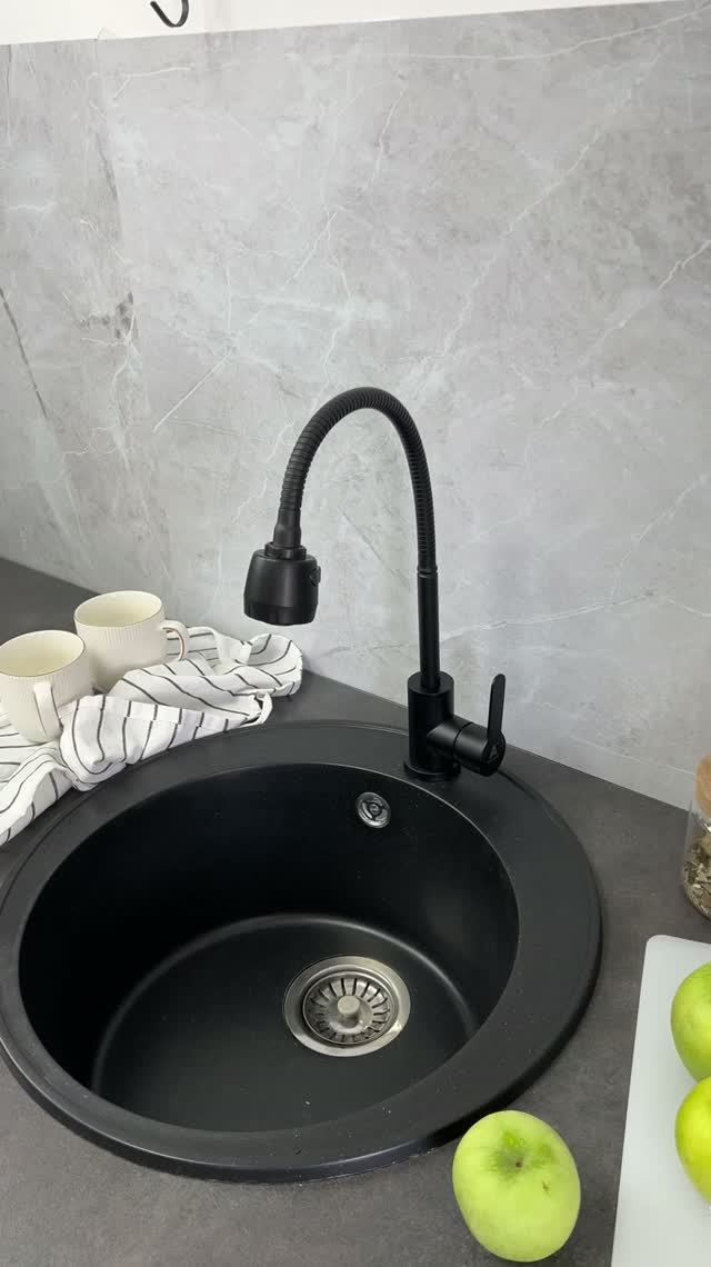 Смеситель для кухни Антей с гибким изливом нержавеющая сталь черный - baucenter.ru